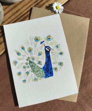 Carte Aquarelle Paon - Création Artisanale Française - A6 et A5