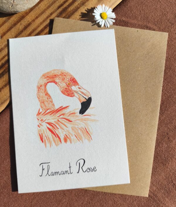 Carte Aquarelle Flamant Rose – Création Artisanale Française – A6 et A5