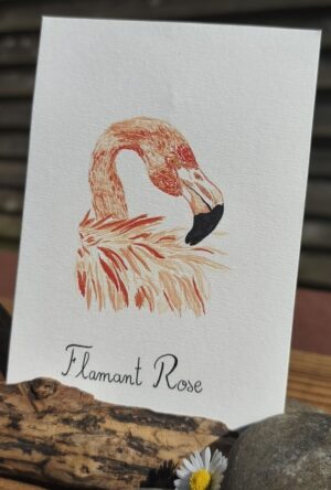 Carte Aquarelle Flamant Rose – Création Artisanale Française – A6 et A5