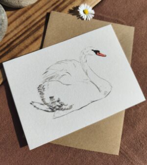 Carte Aquarelle Cygne – Création Artisanale Française – A6 et A5